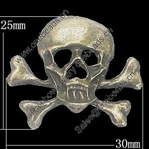 Pendant, Zinc Alloy Jewelry Findings, Skeleton 30x25mm, Sold by Bag