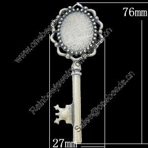 Zinc Alloy Pendant Settings, Outside diameter:27x76mm Interior diameter:19x26mm, Sold by Bag