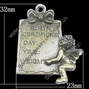 Pendant, Zinc Alloy Jewelry Findings, 23x32mm, Sold by Bag