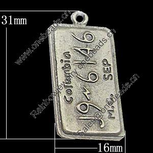 Pendant, Zinc Alloy Jewelry Findings, Rectangle 16x31mm, Sold by Bag