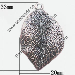 Pendant, Zinc Alloy Jewelry Findings, leaf 20x33mm, Sold by Bag