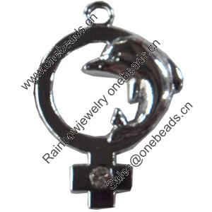 Zinc Alloy Charm/Pendant with Crystal, 20x30mm, Sold by PC