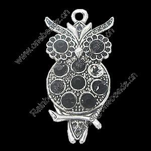 Pendant, Zinc Alloy Jewelry Findings, Owl 21x47mm, Sold by Bag