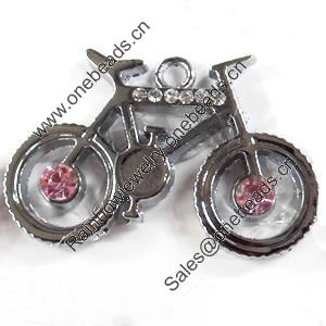 Zinc Alloy Charm/Pendant with Crystal, Bike, 36x23mm, Sold by PC