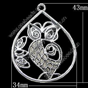 Pendant, Zinc Alloy Jewelry Findings, 34x43mm, Sold by Bag