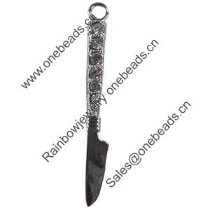 Zinc Alloy Charm/Pendant with Crystal, knife, 7x51mm, Sold by PC
