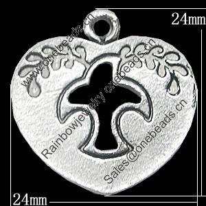 Pendant, Zinc Alloy Jewelry Findings, Heart 24x24mm, Sold by Bag