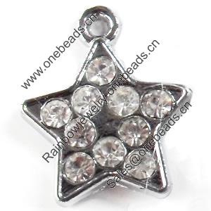 Zinc Alloy Charm/Pendant with Crystal, Star, 15x17mm, Sold by PC