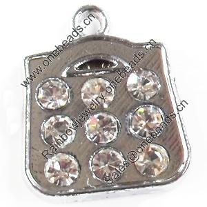 Zinc Alloy Charm/Pendant with Crystal, 14x17mm, Sold by PC