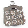 Zinc Alloy Charm/Pendant with Crystal, 14x17mm, Sold by PC