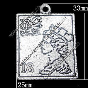 Pendant, Zinc Alloy Jewelry Findings, Square 25x33mm, Sold by Bag