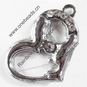 Zinc Alloy Charm/Pendant with Crystal, Heart, 21x24mm, Sold by PC