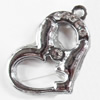 Zinc Alloy Charm/Pendant with Crystal, Heart, 21x24mm, Sold by PC