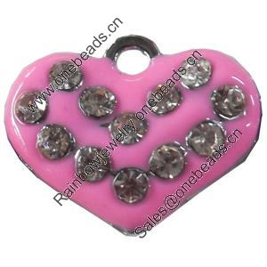 Zinc Alloy Enamel Pendant with Crystal, Heart, 18x14mm, Sold by PC