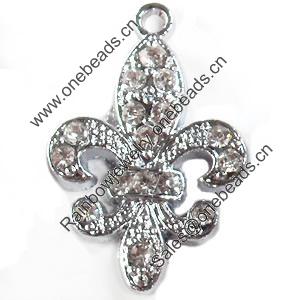 Zinc Alloy Charm/Pendant with Crystal, 18x27mm, Sold by PC