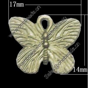 Pendant, Zinc Alloy Jewelry Findings, Butterfly 17x14mm, Sold by Bag