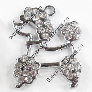 Zinc Alloy Charm/Pendant with Crystal, 22x27mm, Sold by PC