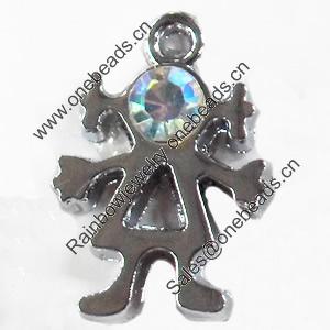 Zinc Alloy Charm/Pendant with Crystal, 12x17mm, Sold by PC