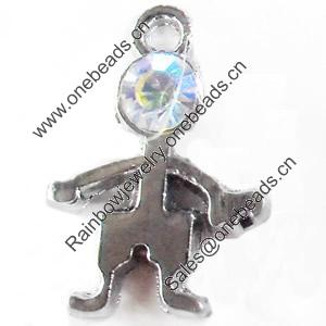 Zinc Alloy Charm/Pendant with Crystal, 12x17mm, Sold by PC