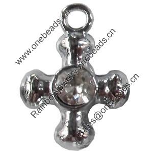 Zinc Alloy Charm/Pendant with Crystal, Cross, 10x15mm, Sold by PC
