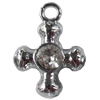 Zinc Alloy Charm/Pendant with Crystal, Cross, 10x15mm, Sold by PC