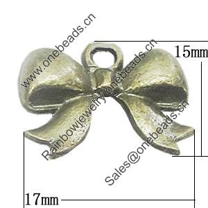 Pendant, Zinc Alloy Jewelry Findings, Bowknot 17x15mm, Sold by Bag