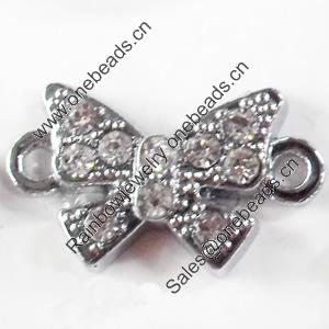 Zinc Alloy Connector with Crystal, 20x11mm, Sold by PC