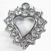 Zinc Alloy Charm/Pendant with Crystal, Heart, 16x20mm, Sold by PC