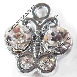Zinc Alloy Charm/Pendant with Crystal, Butterfly, 12x14mm, Sold by PC
