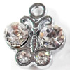 Zinc Alloy Charm/Pendant with Crystal, Butterfly, 12x14mm, Sold by PC