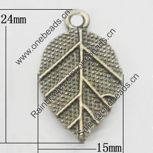 Pendant, Zinc Alloy Jewelry Findings, leaf 15x24mm, Sold by Bag