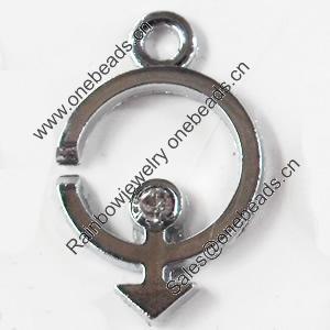 Zinc Alloy Charm/Pendant with Crystal, 15x23mm, Sold by PC