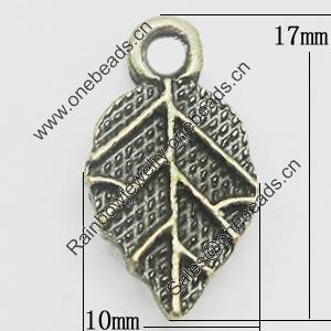 Pendant, Zinc Alloy Jewelry Findings, leaf 10x17mm, Sold by Bag