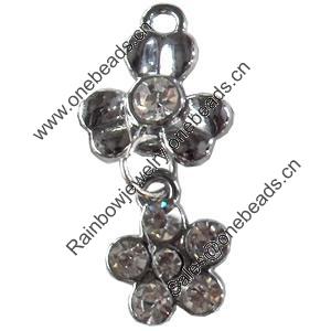 Zinc Alloy Charm/Pendant with Crystal, 13x27mm, Sold by PC