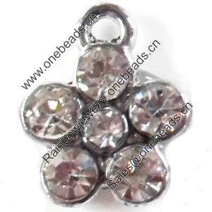 Zinc Alloy Charm/Pendant with Crystal, Flower, 9x12mm, Sold by PC