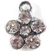 Zinc Alloy Charm/Pendant with Crystal, Flower, 9x12mm, Sold by PC