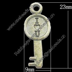 Pendant, Zinc Alloy Jewelry Findings, Key 9x23mm, Sold by Bag