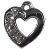 Zinc Alloy Charm/Pendant with Crystal, Heart, 11x13mm, Sold by PC