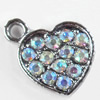 Zinc Alloy Charm/Pendant with Crystal, Heart, 13x12mm, Sold by PC