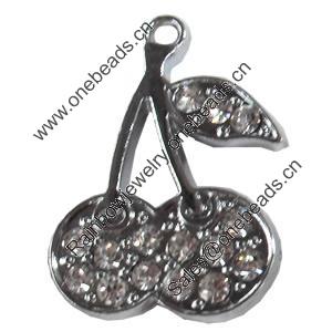 Zinc Alloy Charm/Pendant with Crystal, Cherry, 18x25mm, Sold by PC