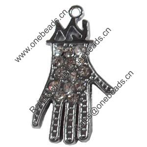 Zinc Alloy Charm/Pendant with Crystal, 17x30mm, Sold by PC