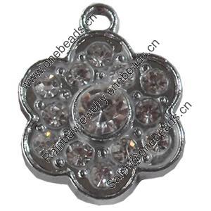 Zinc Alloy Charm/Pendant with Crystal, Flower, 15x20mm, Sold by PC