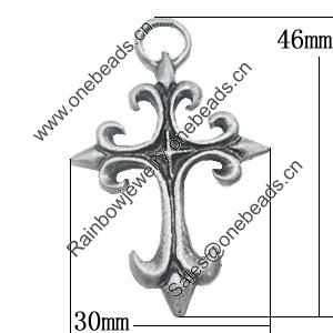 Pendant, Zinc Alloy Jewelry Findings, Cross 30x46mm, Sold by Bag