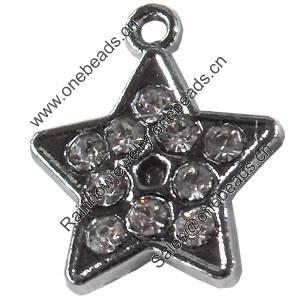 Zinc Alloy Charm/Pendant with Crystal, Star, 15x18mm, Sold by PC