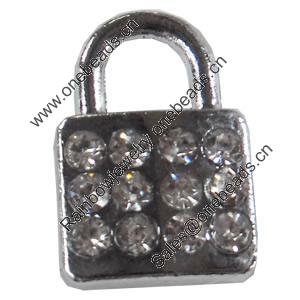 Zinc Alloy Charm/Pendant with Crystal, 10x15mm, Sold by PC