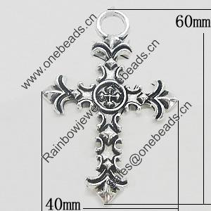 Pendant, Zinc Alloy Jewelry Findings, Cross 40x60mm, Sold by Bag