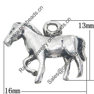 Pendant, Zinc Alloy Jewelry Findings, Horse 16x13mm, Sold by Bag