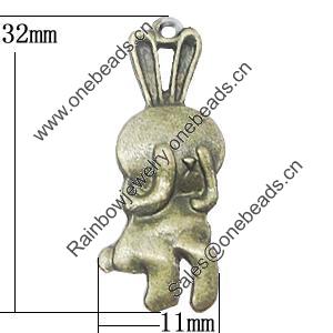 Pendant, Zinc Alloy Jewelry Findings, Rabbit 11x32mm, Sold by Bag