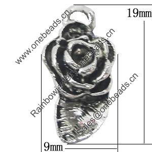 Pendant, Zinc Alloy Jewelry Findings, Flower 9x19mm, Sold by Bag