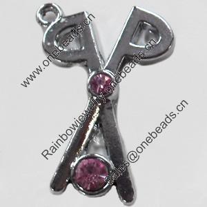 Zinc Alloy Charm/Pendant with Crystal, 18x30mm, Sold by PC